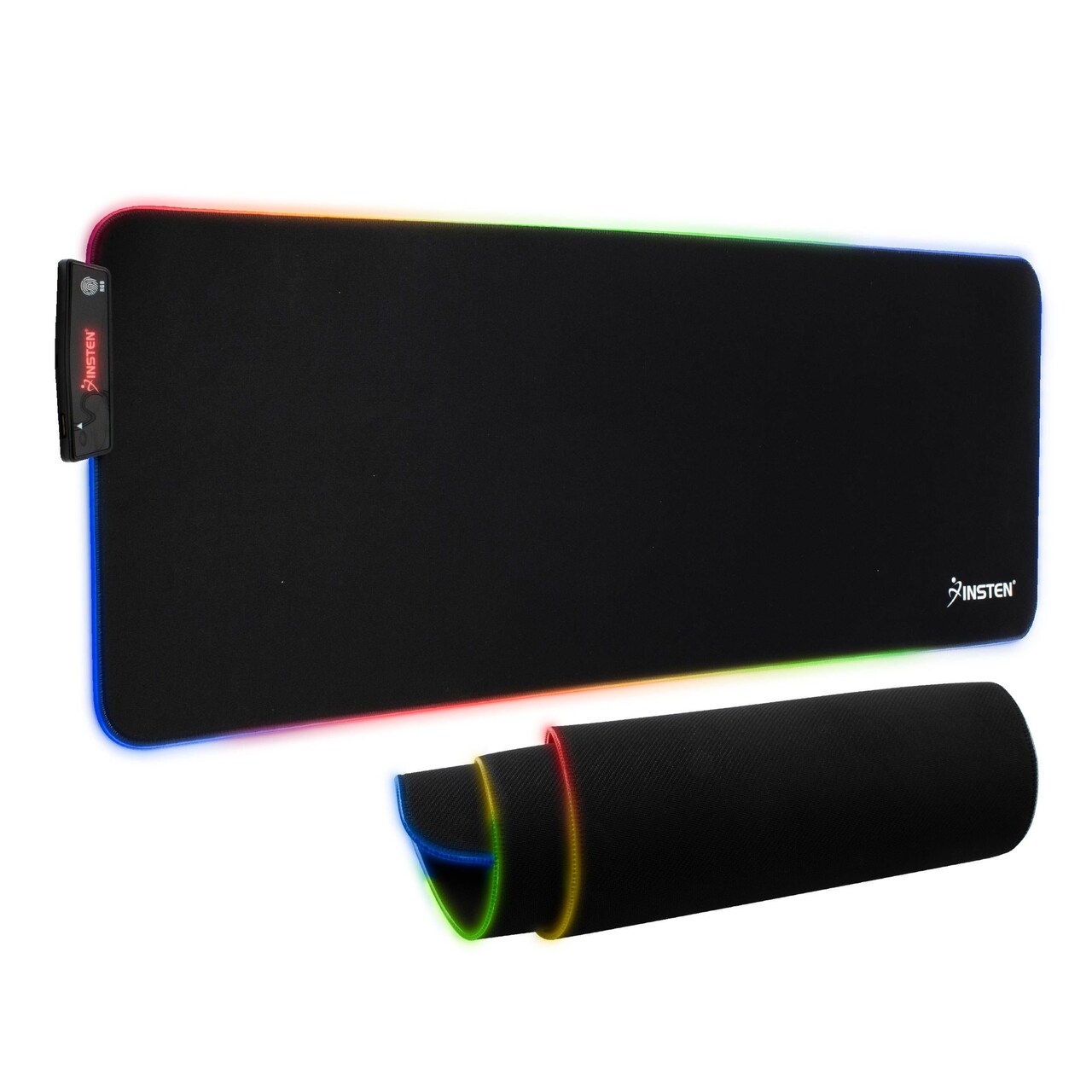 Insten - RGB Mouse Pad Gaming XXL Extended, LED Soft Cloth with 1 USB Port Mat, Ergonomic Anti-Slip Rubber Base, Black 31.5 x 12 x 0.16 in